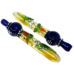 8" Gold Fumed Leaf & Lizard Double Pinch Steamroller Hand Pipe - (Pack of 2) [STJ89]